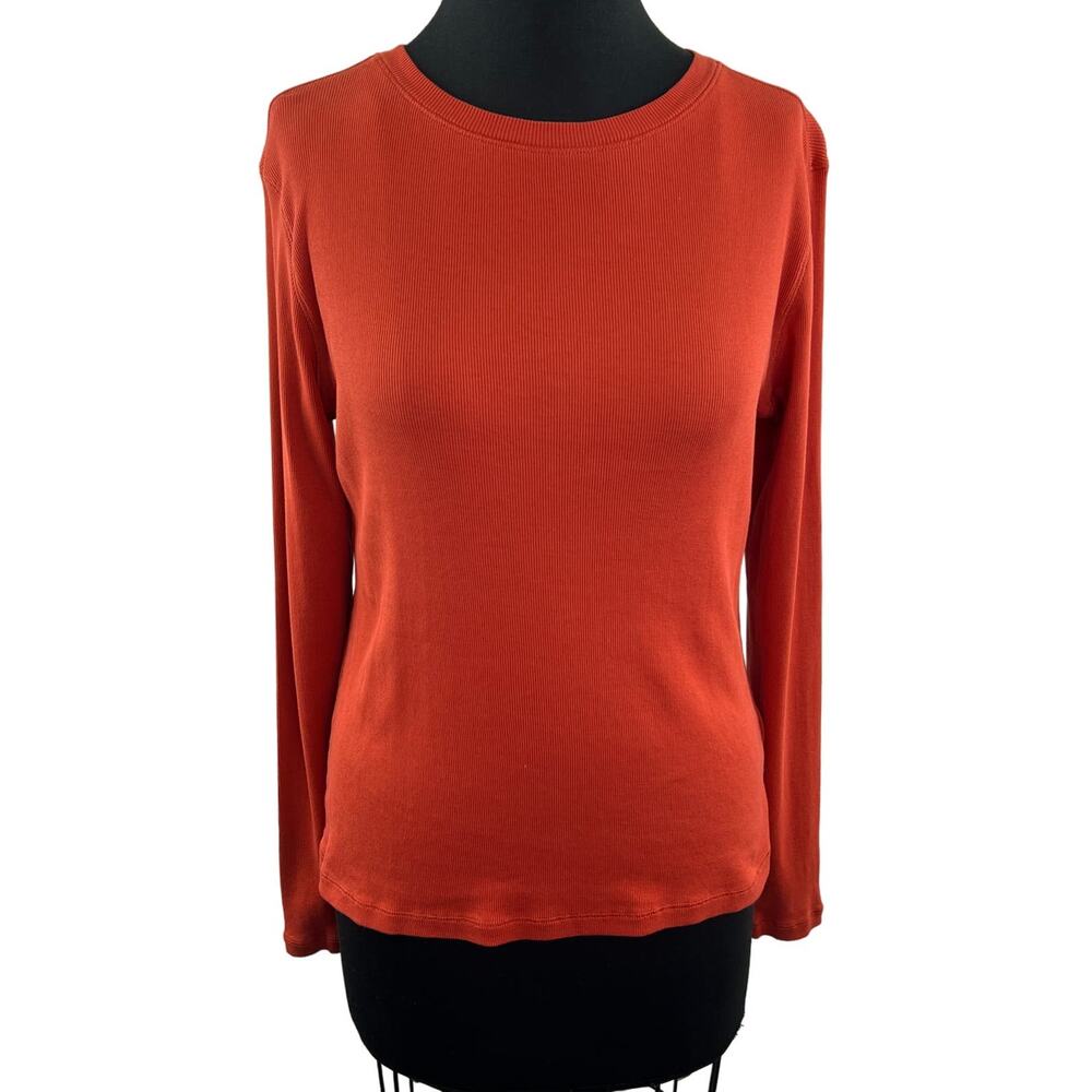 Peruvian Connection Orange Long Sleeve Top Pima Cotton Knit Ribbed Size Medium M